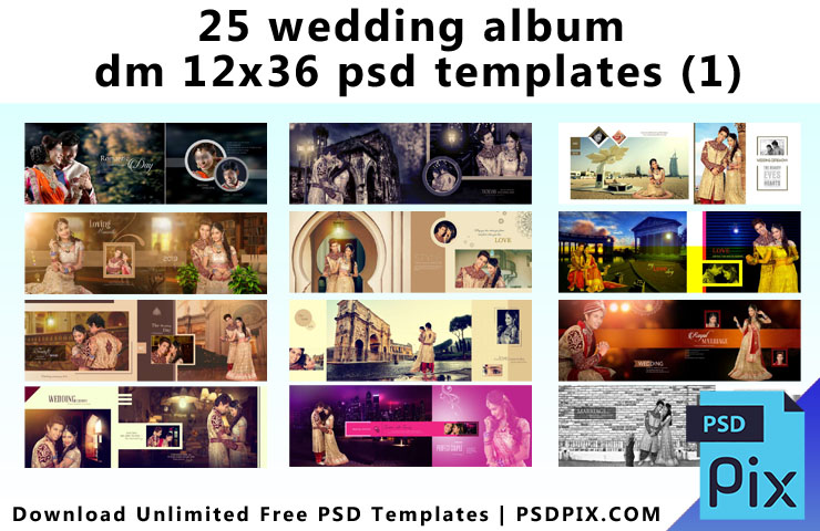 25 Wedding Album DM 12x36 PSD Templates